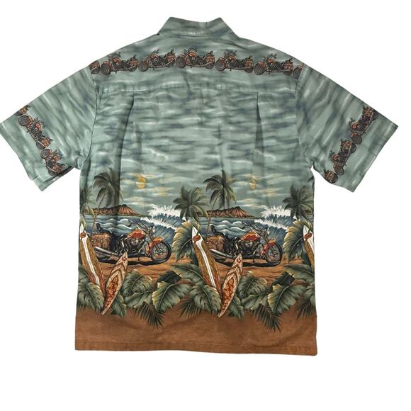 Ky’s Hawaiian Men’s L Aloha Shirt Surfboard Motorcycle Print Retro Cotton - Picture 2 of 8